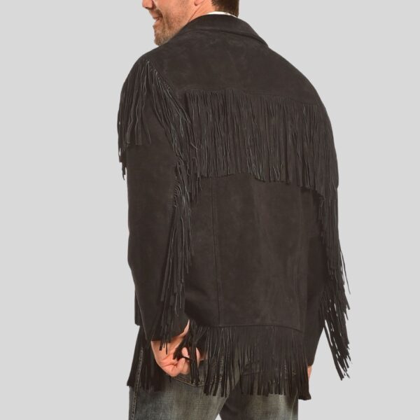 Shadow Ranch – Veste Daim Noir Western Pour Hommes avec Franges
