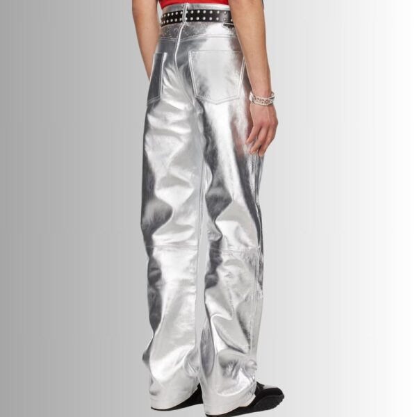 Pantalon Cuir Agneau Homme -Argent Gaufré