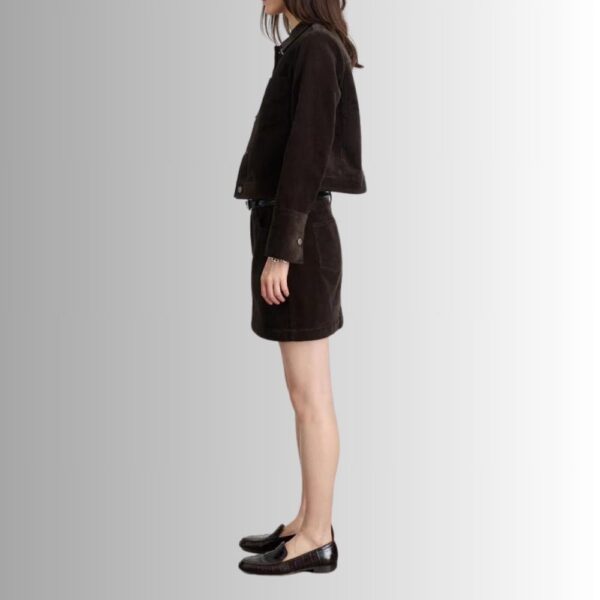Veste Côtelée Marron Femme – Velours Court Chic Décontracté