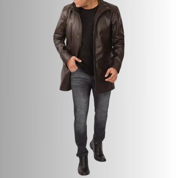 Manteau Cuir Homme Moto - Marron Foncé