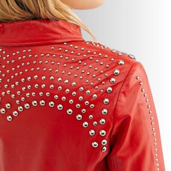 Veste Cuir Rouge Femme - Style Clouté
