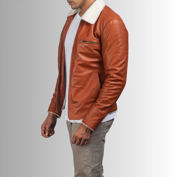 Rust Héritage – Veste cuir marron col mouton homme – Style rétro chic