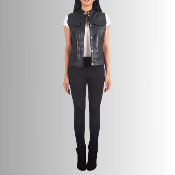 Veste En Cuir Femme Sans Manche - Noir