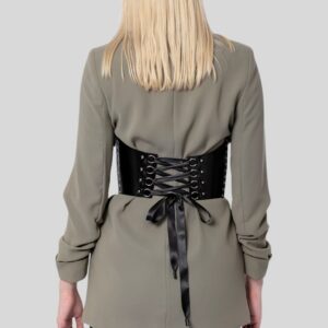 Ceinture Corset en Cuir Véritable Noir Femme avec Clous Métalliques