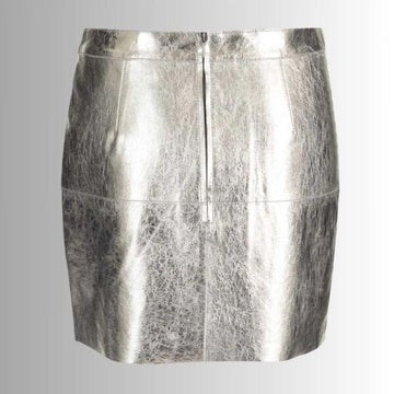 Jupe En Cuir Argenté Métallisé Pour Femme