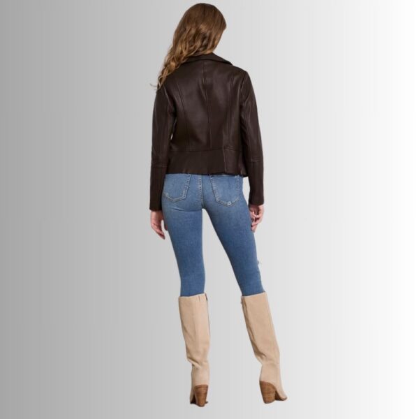 Veste en Cuir Marron Femme - Style Motard