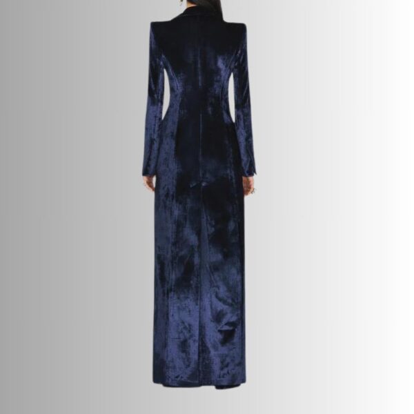 Manteau Long Velours Bleu Femme – Élégance Oversize Luxe