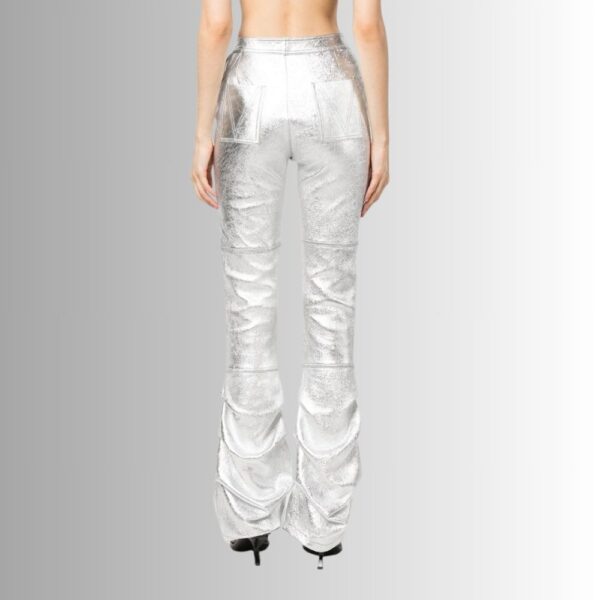 Pantalon Cuir Femme Sexy - Style évasé à effet métallisé