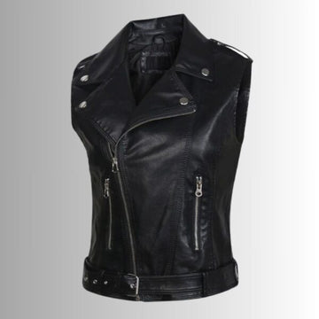 Gilet en cuir femme biker - Noir