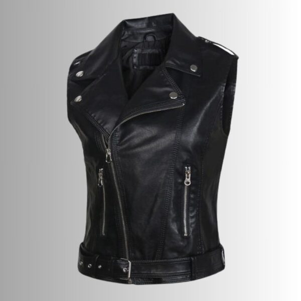 Gilet en cuir femme biker - Noir