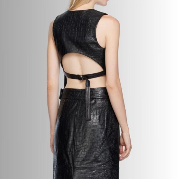 Veste Cuir Femme Sans Manche - Noir-Gaufré
