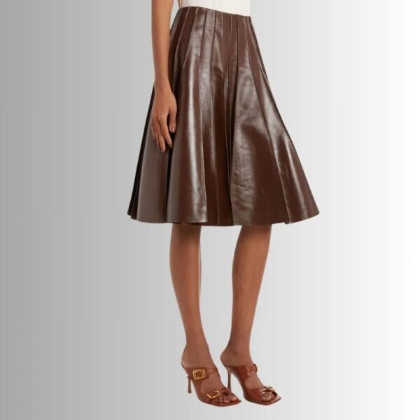 Jupe En Cuir Marron Pour Femme - Style Plissé
