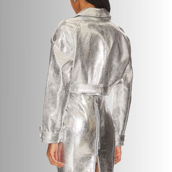 Veste Courte En Cuir Pour Femme - Argent
