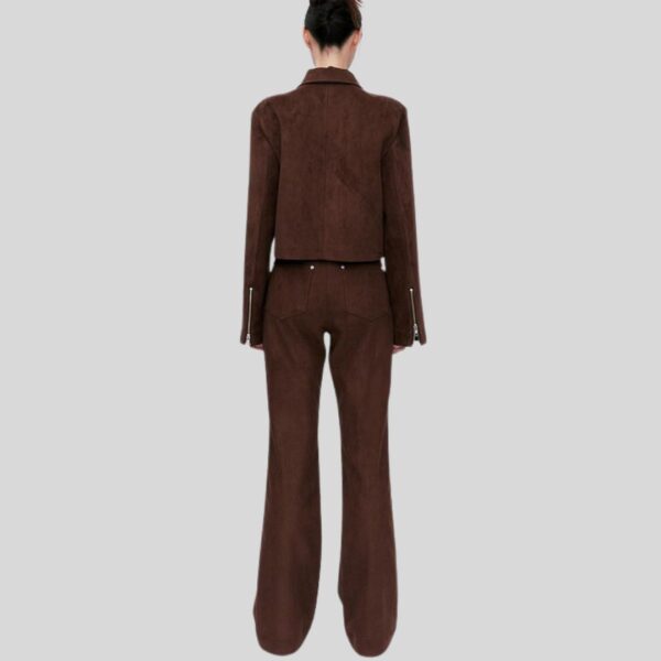 Raven Mocha – Veste Daim Marron Foncé Femme Courte à Fermeture Zippée