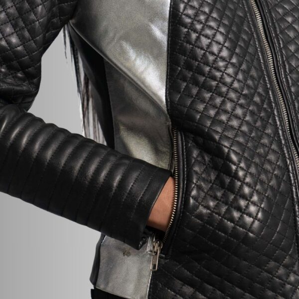 Veste Femme Moto Cuir - Noir Métallisé