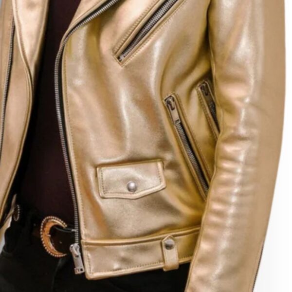 Blouson cuir doré homme – Biker métallisé agneau luxe