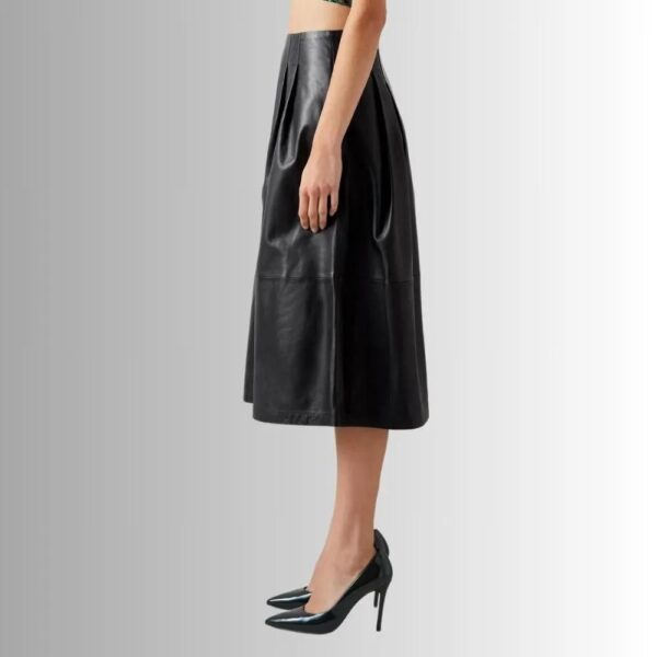 Jupe Midi Cuir Pour Femme - Noir
