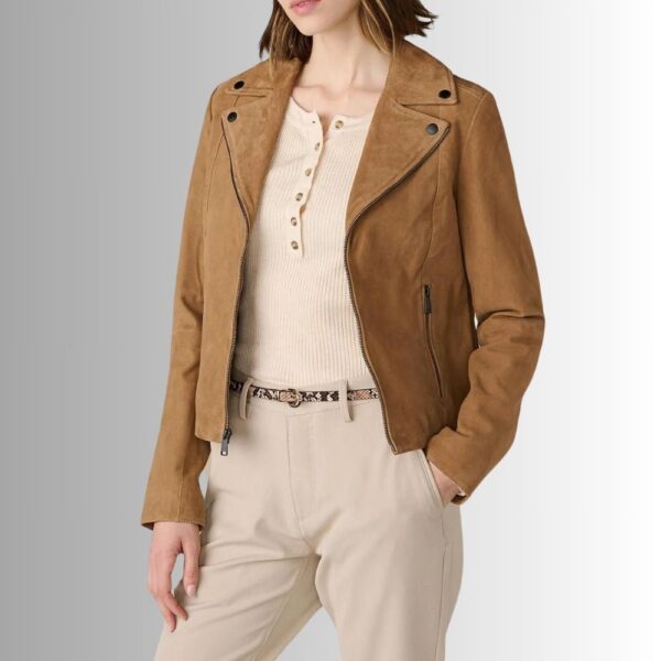 Veste Daim Femme Camel - Style Motard
