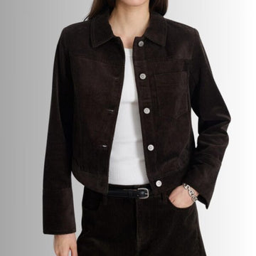 Veste Côtelée Marron Femme – Velours Court Chic décontracté