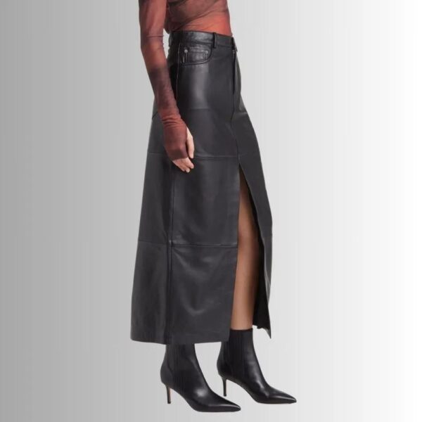Jupe Longue Cuir Noir Pour Femme - Taille Haute