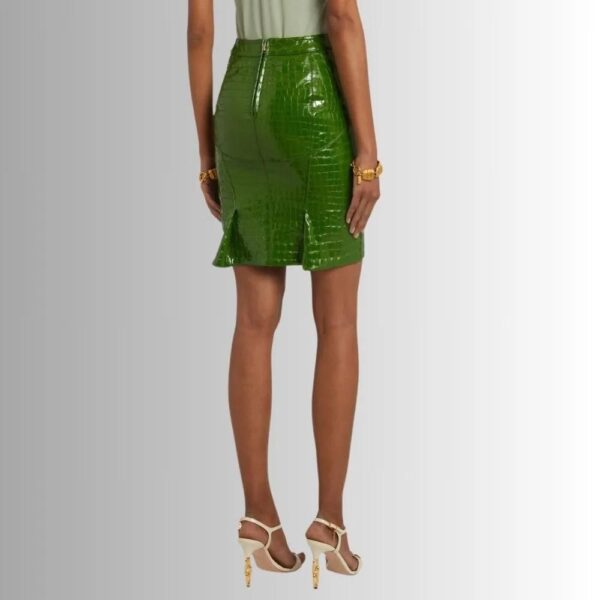 Jupe Cuir Verte Pour Femme - Croco En Relief