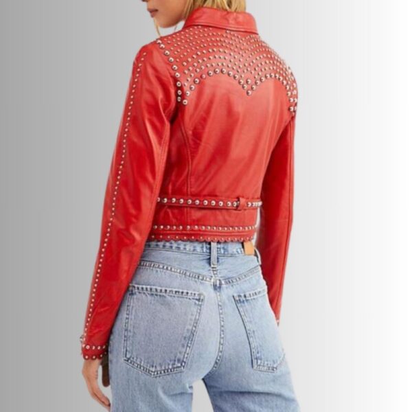 Veste Cuir Rouge Femme - Style Clouté