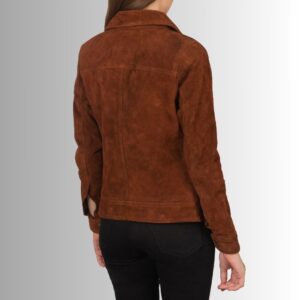 Veste en daim marron pour femme, vue arrière