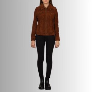 Veste en daim marron pour femme, vue complète