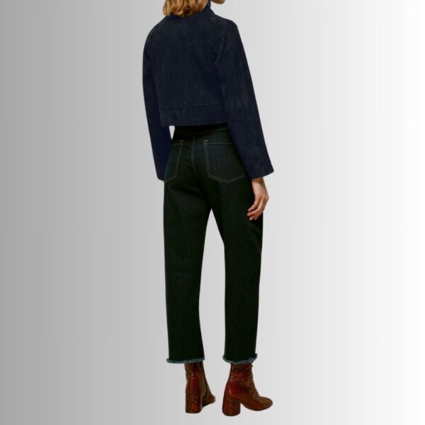 Veste en daim bleu marine pour femme, vue arrière