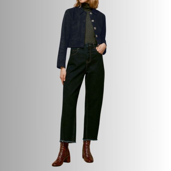 Veste en daim bleu marine pour femme, vue de face