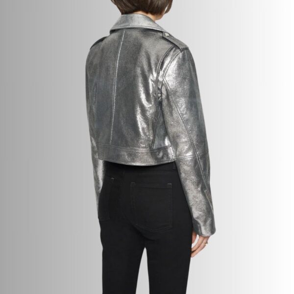 perfecto cuir femme - metallique - Vue arrière
