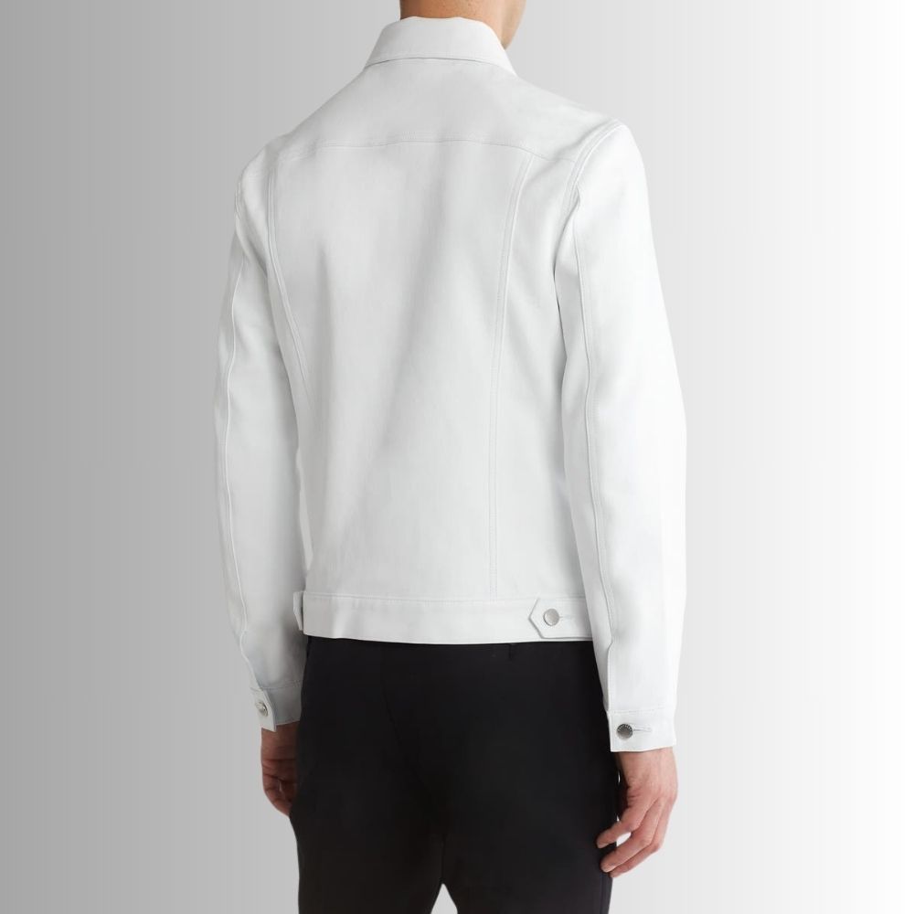 Veste en cuir blanc pour homme - Vue de dos