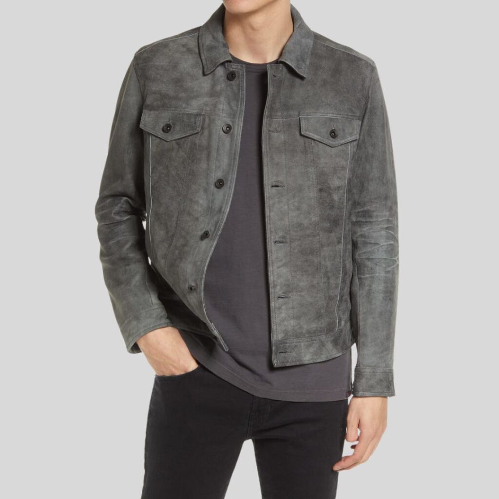 Veste Daim Gris Homme - Vue de Face
